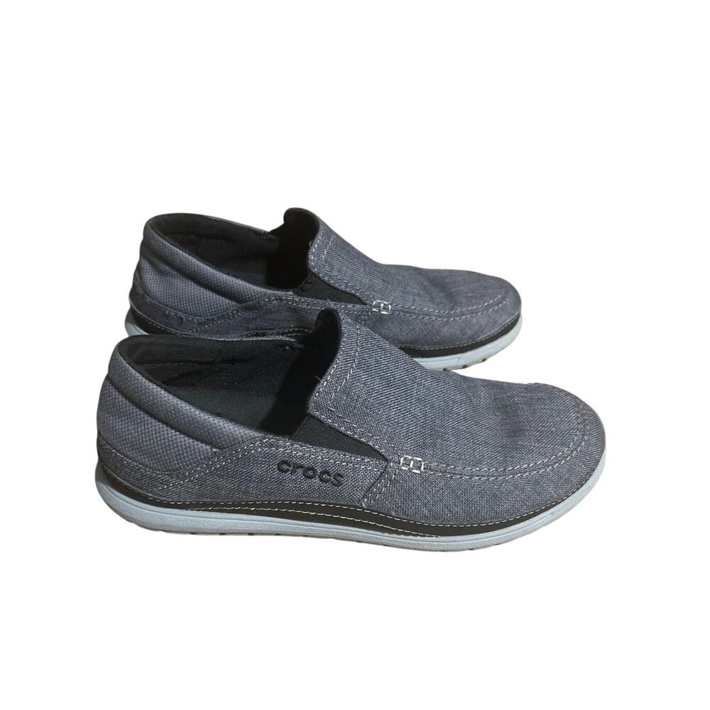 Crocs Santa Cruz 2 Luxe Loafers Mens 9 Gray Canvas Slip On Comfort Shoes